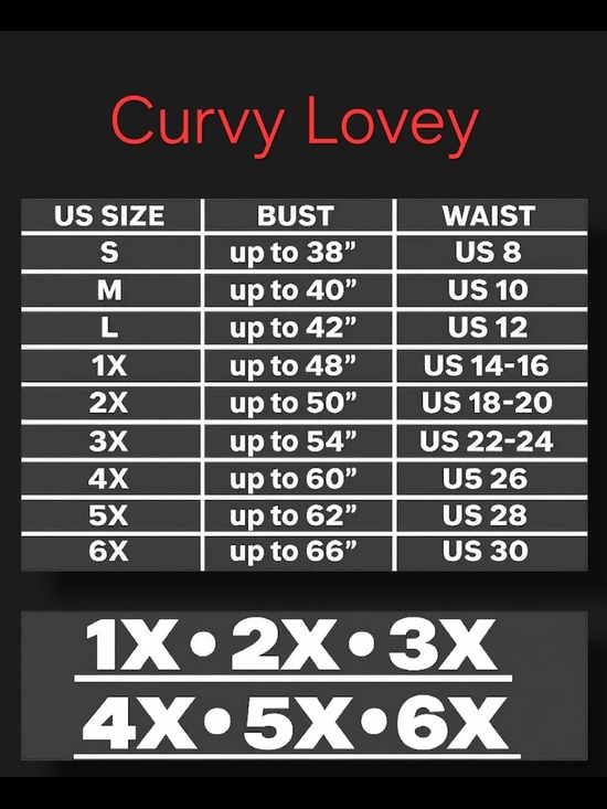 Curvy Lovely Other - Size Chart for Curvy Lovey Clothing- Tops and Dresses